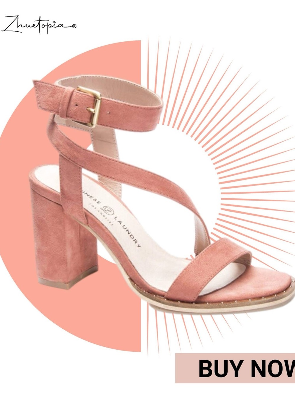 Chinese Laundry Pink Suede Block Heel Sandal with Ankle Strap